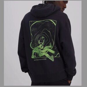 Mode of One Men's Oversized Fit Printed Hoodie Jet Grey Size S